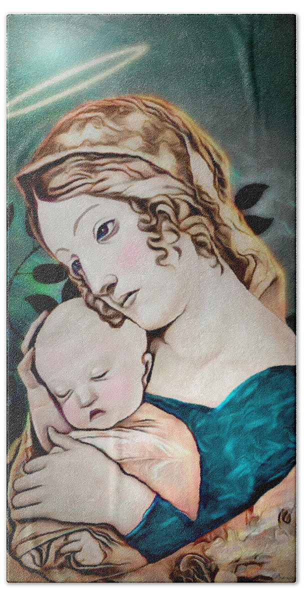 Virgin Mary Beach Towel featuring the digital art Mary and Child by Pennie McCracken