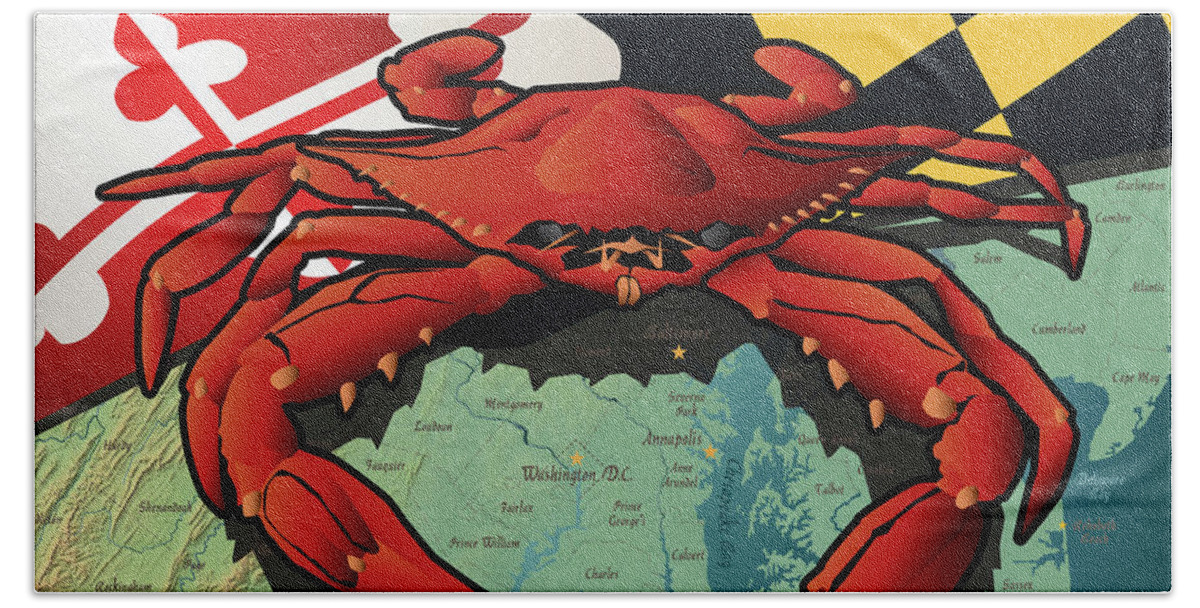 Crab Beach Sheet featuring the digital art Maryland Red Crab by Joe Barsin
