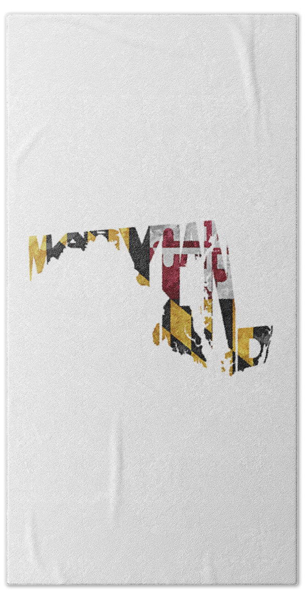 Maryland Beach Towel featuring the digital art Maryland Typographic Map Flag by Inspirowl Design