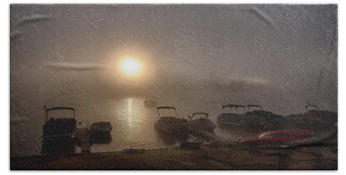 Mascoma Lake Beach Towel featuring the photograph Mascoma lake foggy morning by Jeff Folger