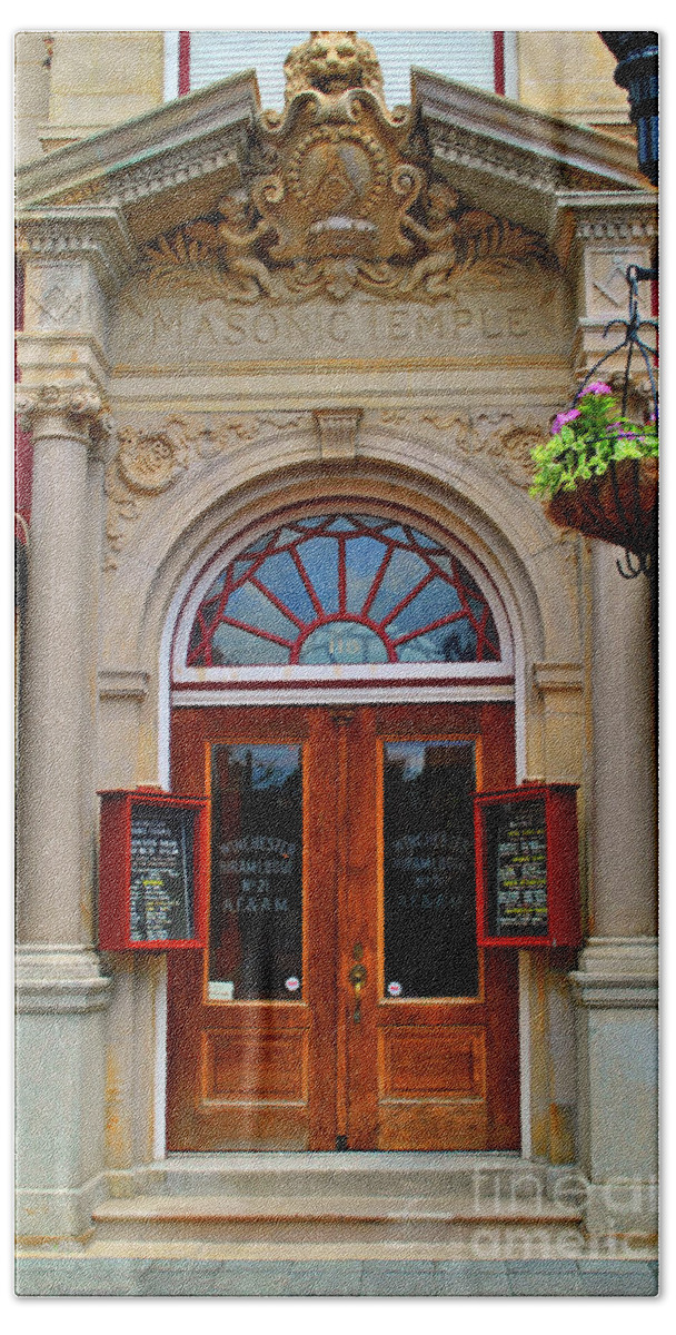 Winchester Beach Towel featuring the photograph Masonic Temple Doors by Jost Houk