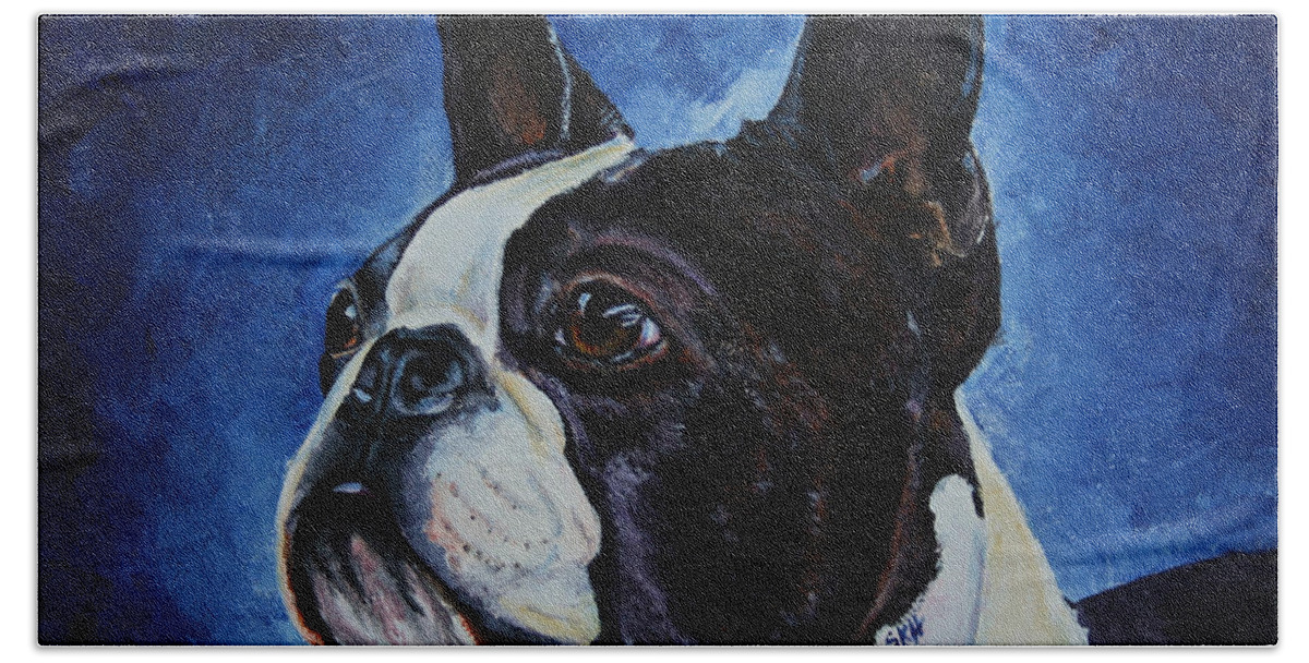 Boston Terrier Beach Sheet featuring the painting Matt by Susan Herber