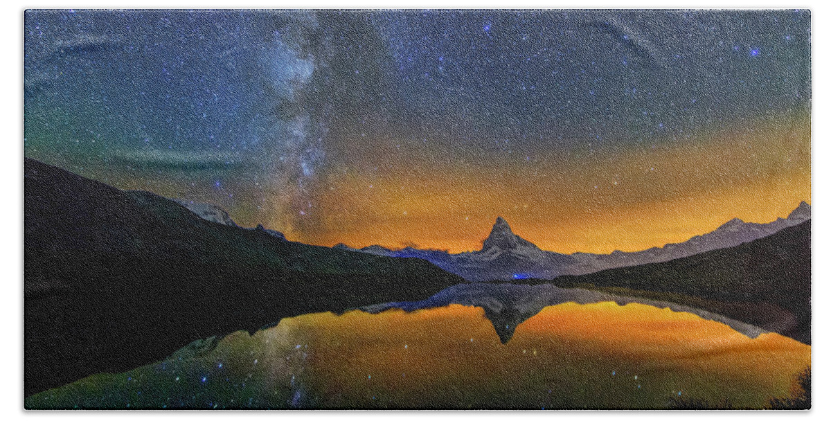Matterhorn Beach Towel featuring the photograph Matterhorn by Night by Ralf Rohner