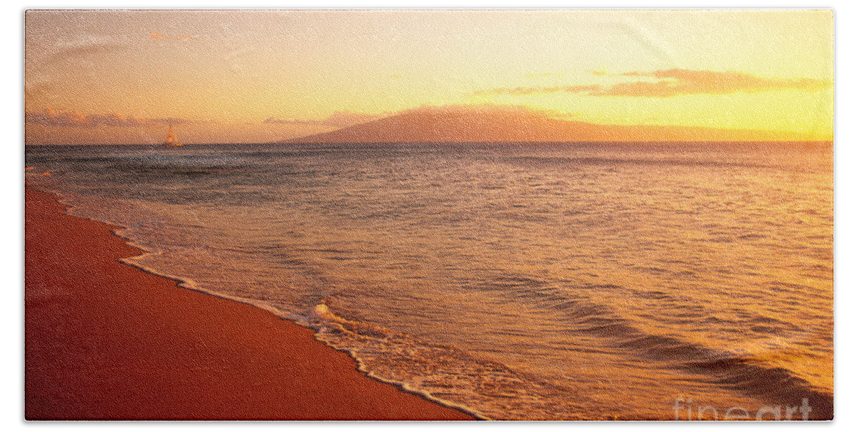 Afternoon Beach Towel featuring the photograph Maui, Hazy Orange Sunset by Dana Edmunds - Printscapes