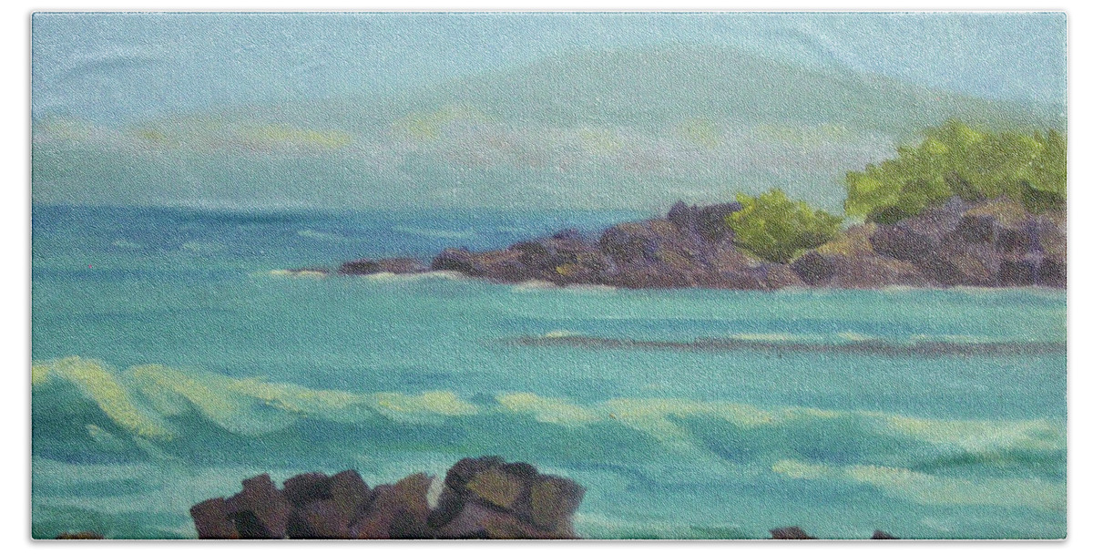 Hawaii Beach Towel featuring the painting Maui View by Stan Chraminski