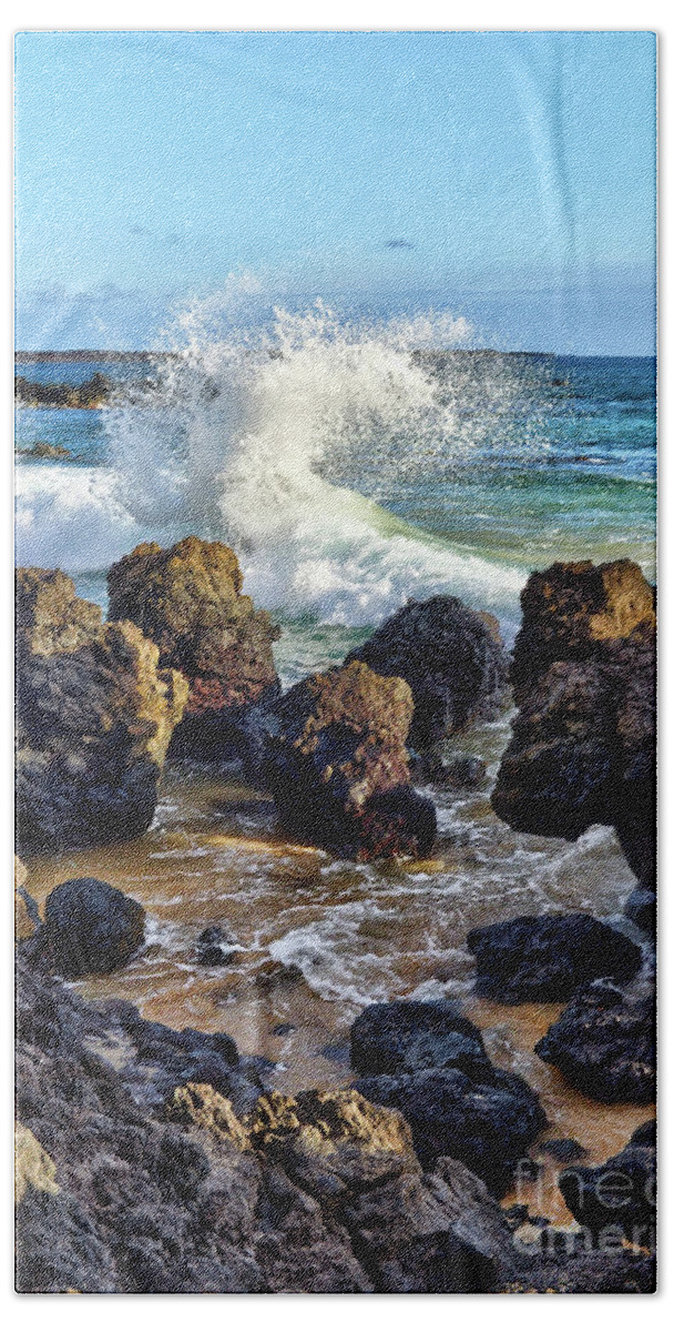 Maui Beach Towel featuring the photograph Maui Wave Crash by Eddie Yerkish