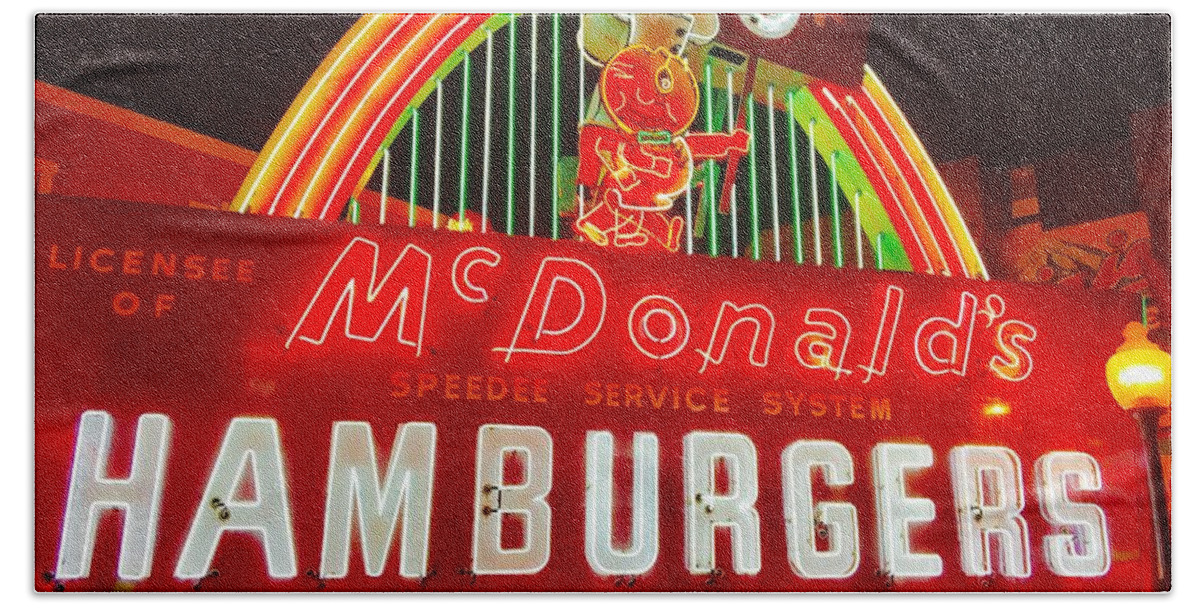 Mcdonald's Beach Towel featuring the photograph McDonald's Historical Neon by Alice Terrill