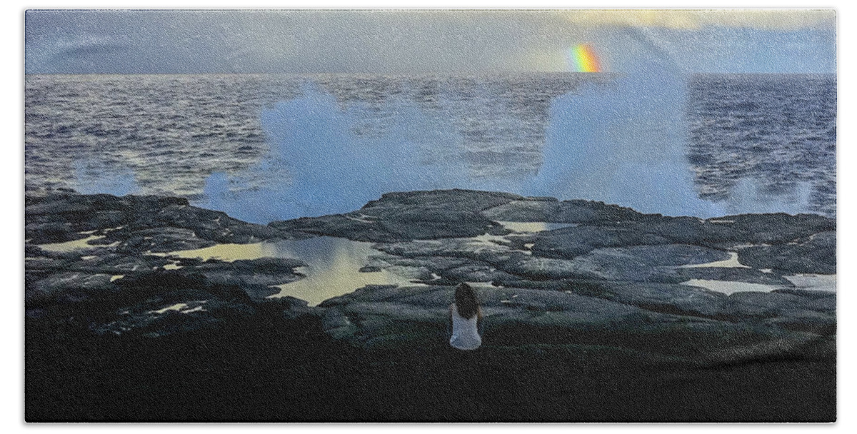 Hawaii Beach Towel featuring the photograph Meditating on A Rainbow by Venetia Featherstone-Witty