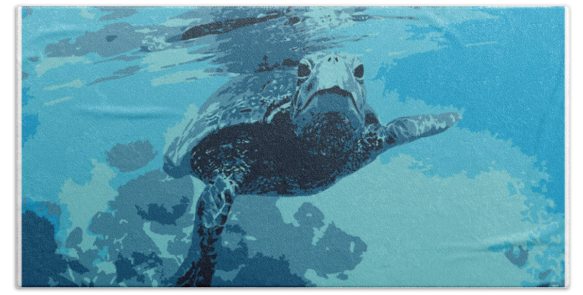 Hawaii Beach Towel featuring the digital art Meet me in Hawaii sea turtle by Heidi De Leeuw