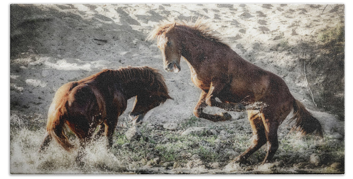 Wild Horses Beach Towel featuring the photograph Meeting On The River by Saija Lehtonen