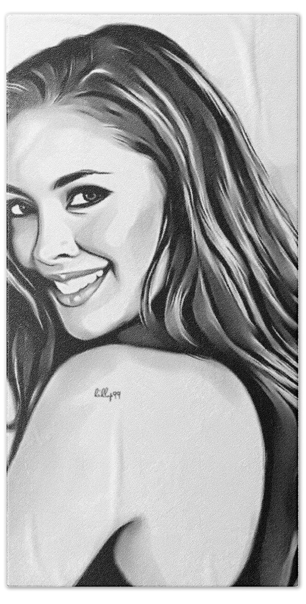Draw Beach Towel featuring the drawing Megan Young portrait by Nenad Vasic