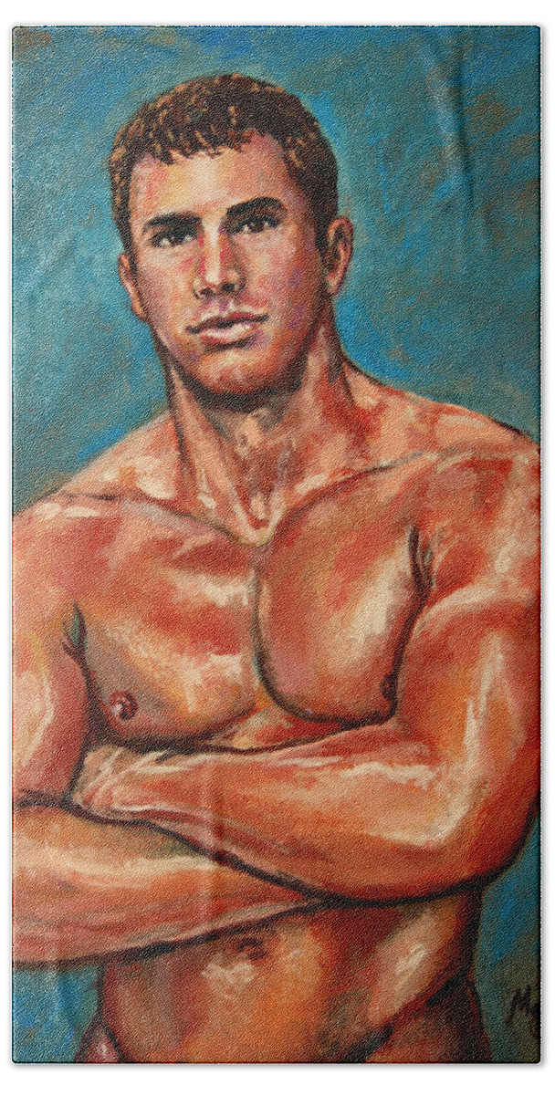 Muscle Beach Towel featuring the painting Man Sweat by Marc DeBauch