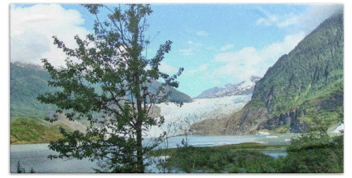 Mendenhall Beach Towel featuring the photograph Mendenhall Glacier View from Path by Janette Boyd