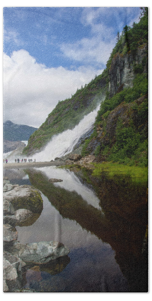 Waterfall Beach Towel featuring the photograph Mendenhall Waterfall by Anthony Jones