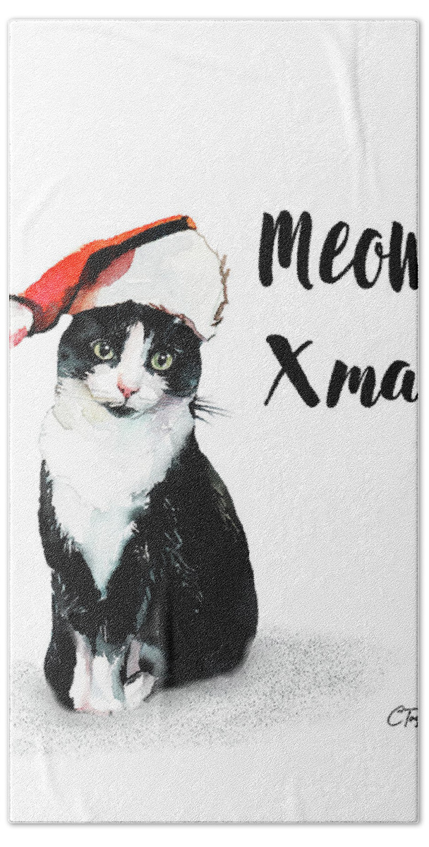 Cat Beach Towel featuring the painting Meowy Xmas by Colleen Taylor