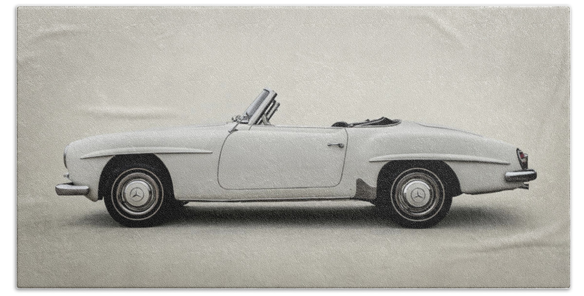 Vintage Beach Sheet featuring the digital art Mercedes 190SL by Douglas Pittman