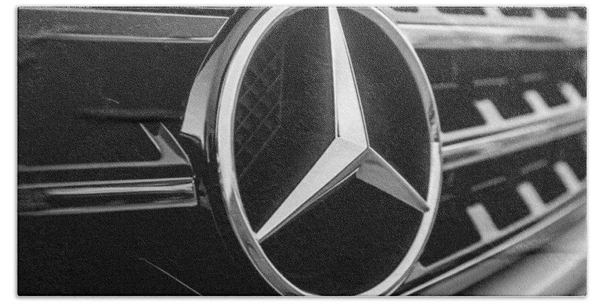 Mercedes-benz Emblem Beach Towel featuring the photograph Mercedes-Benz Emblem -ck0036bw by Jill Reger