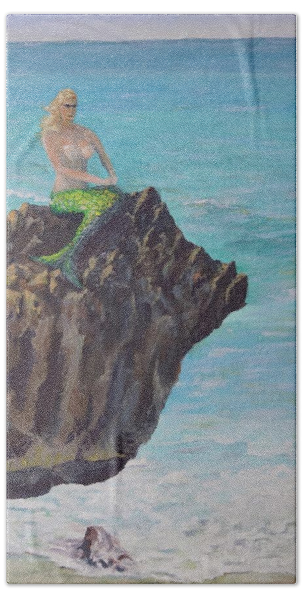 Mermaid Beach Towel featuring the painting Mermaid at Gilbert's Reef by Mike Jenkins