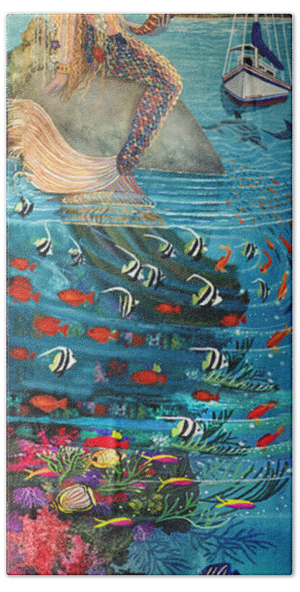 Mermaid Beach Towel featuring the painting Mermaid In Paradise by Bonnie Siracusa