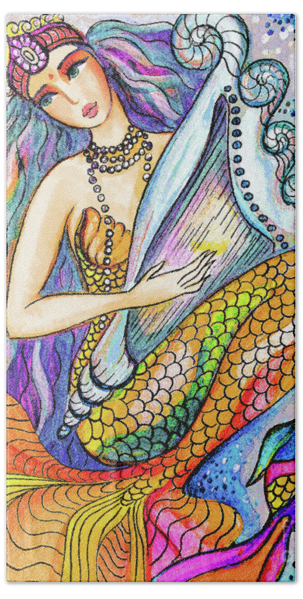 Sea Goddess Beach Towel featuring the painting Mermaid Saraswati by Eva Campbell