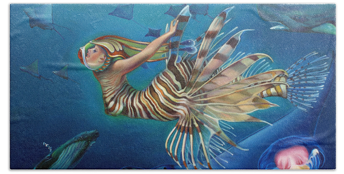Mermaid Beach Sheet featuring the painting Mermalien Odyssey by Patrick Anthony Pierson