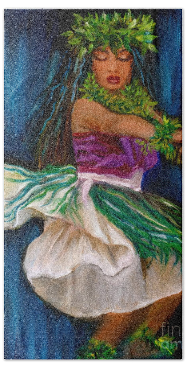 Hula Dance Beach Towel featuring the painting Merrie Monarch Hula by Jenny Lee