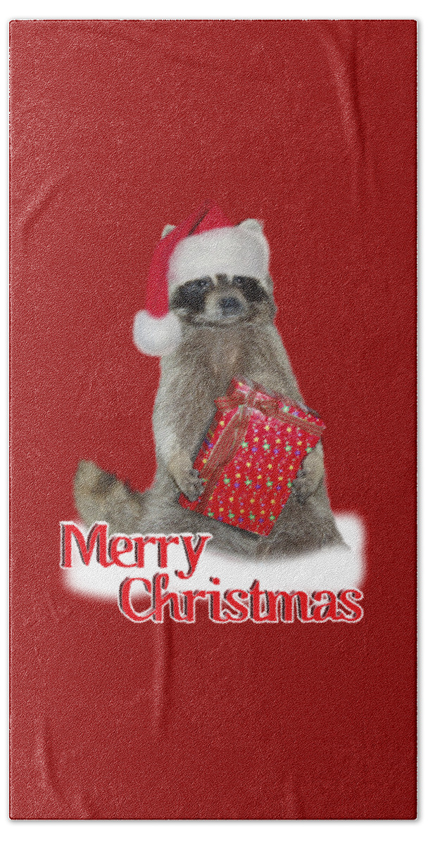  Merry Christmas Beach Towel featuring the digital art Merry Christmas - Raccoon by Gravityx9 Designs