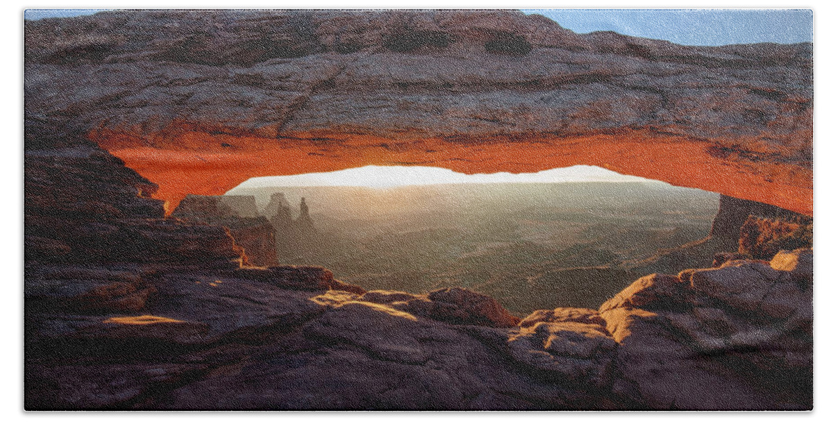 Moab Beach Towel featuring the photograph Mesa Arch at Sunrise by Mark Kiver