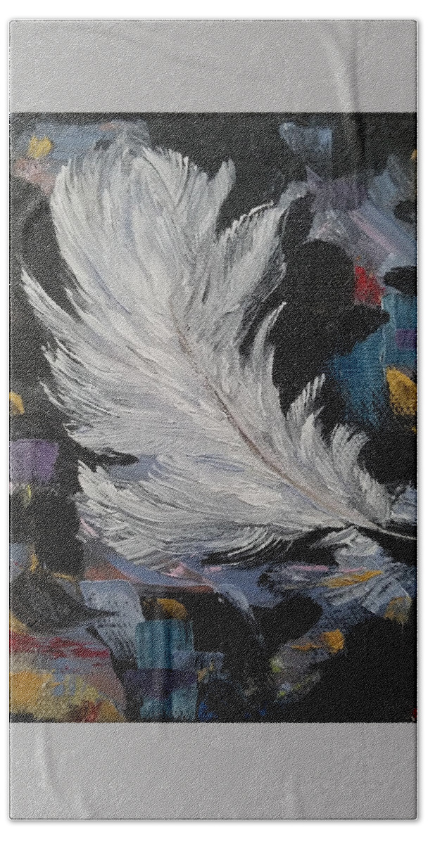 White Feather Beach Towel featuring the painting Message Received by Judith Rhue