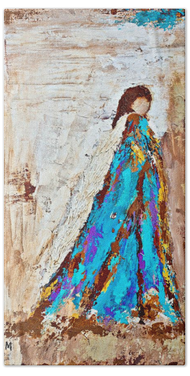 Angel Beach Towel featuring the painting Messenger by Mary Mirabal