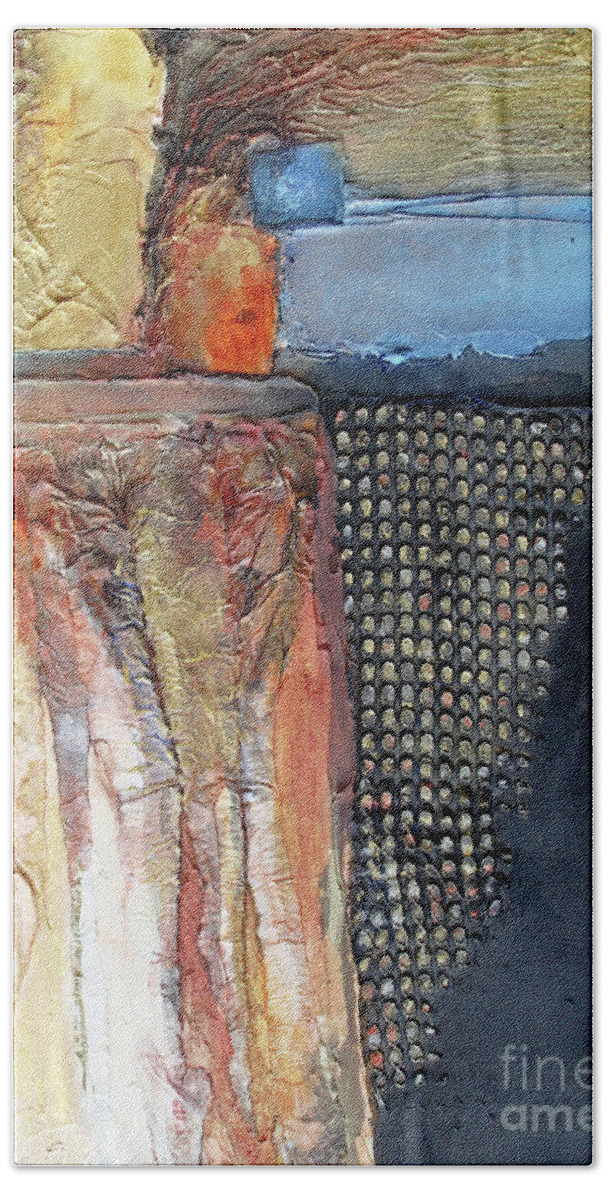 Mixed Media Beach Towel featuring the mixed media Metallic Fall with Blue by Phyllis Howard