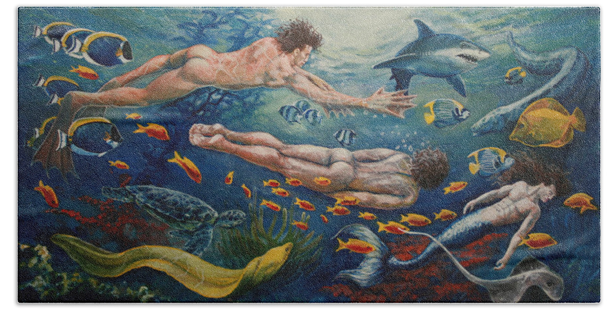 Fantasy Beach Sheet featuring the painting Metamorphosis by Marc DeBauch