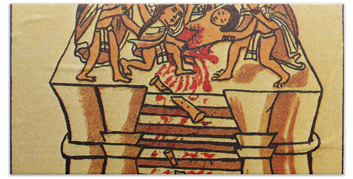 16th Century Beach Sheet featuring the photograph Mexico: Aztec Sacrifice by Granger