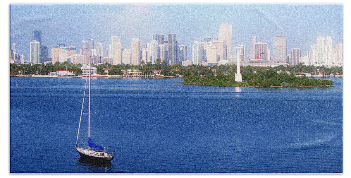Florida Beach Towel featuring the photograph Miami Florida Skyline by Phil Perkins