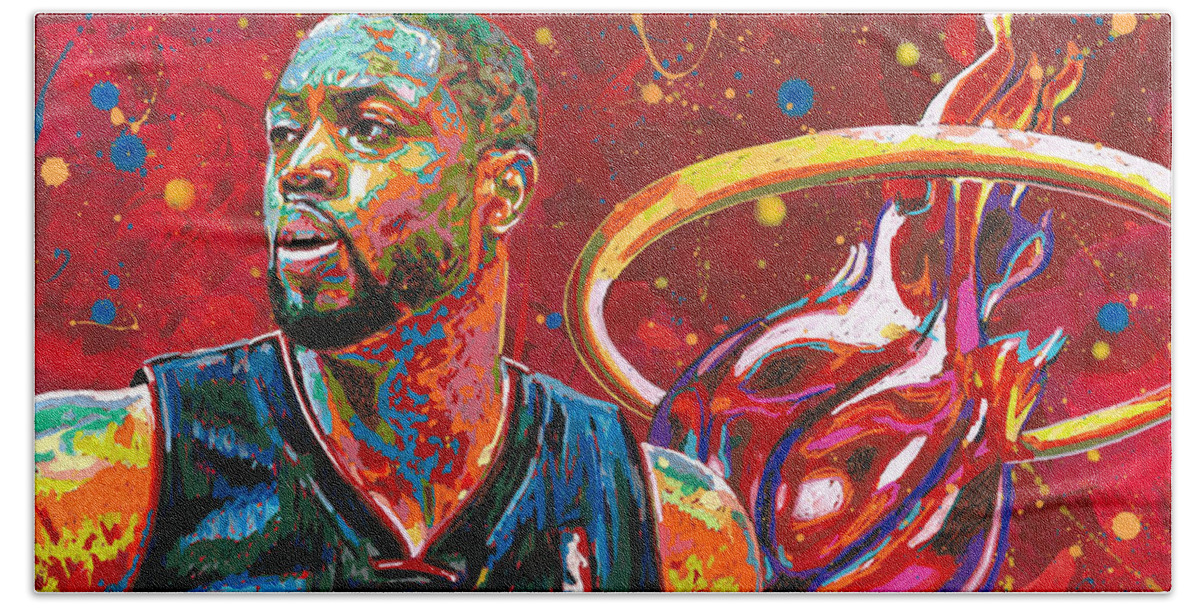 Dwyane Wade Beach Sheet featuring the painting Miami Heat Legend by Maria Arango
