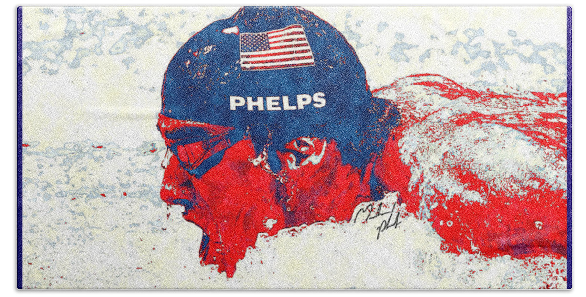 Michael Phelps Beach Towel featuring the digital art Michael Phelps by Binka Kirova