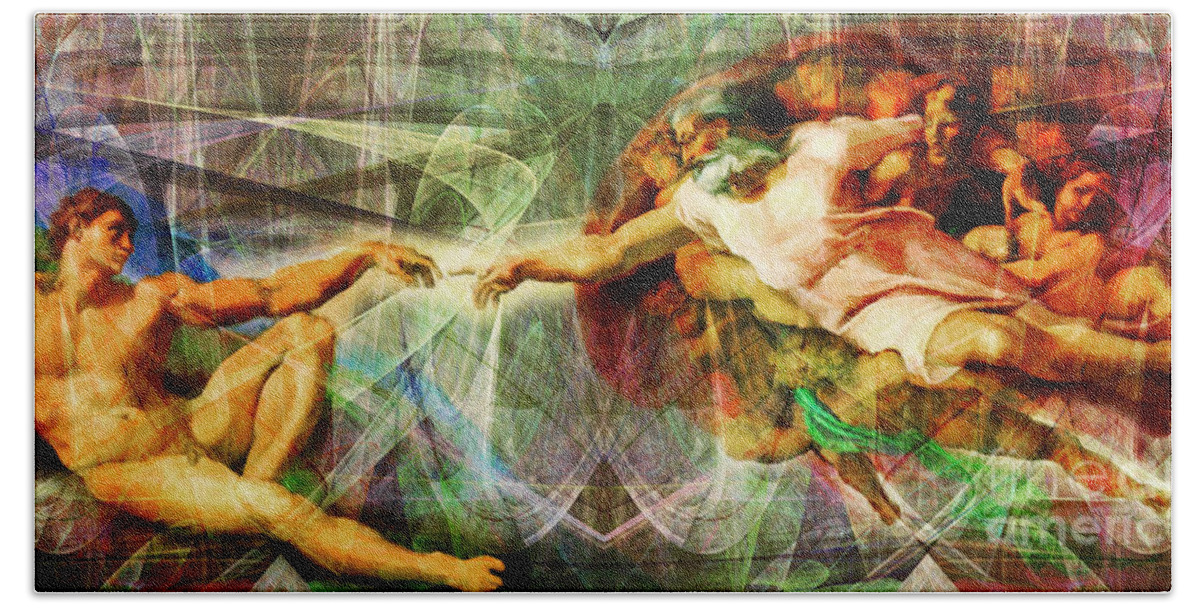 Michelangelo Beach Towel featuring the photograph Michelangelo The Creation of Adam in Abstract Space 20150622 by Wingsdomain Art and Photography