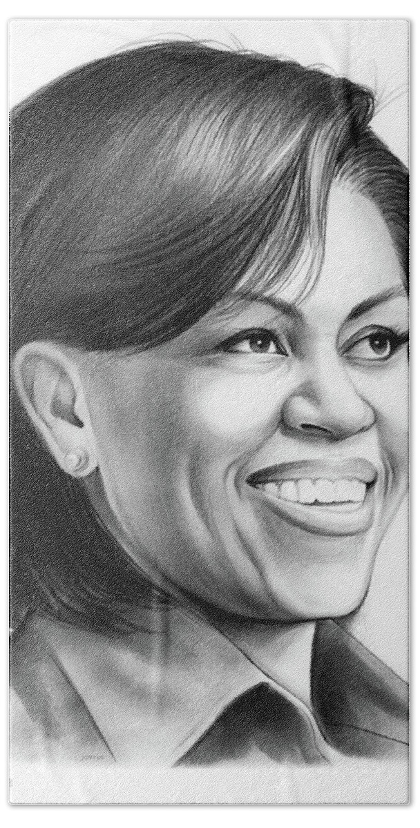 Michelle Obama Beach Towel featuring the drawing Michelle Obama by Greg Joens