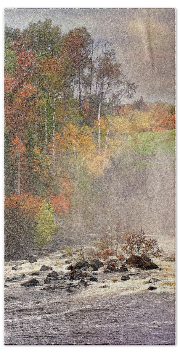 Michigamme Falls Portrait Of Autumn Colors Beach Towel featuring the photograph Michigamme Falls Portrait of Autumn Colors by Gwen Gibson