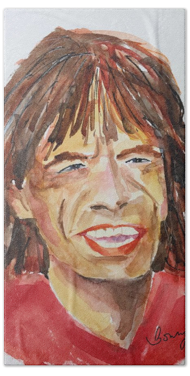 Portrait Beach Towel featuring the painting Mick Jagger by Bonny Butler