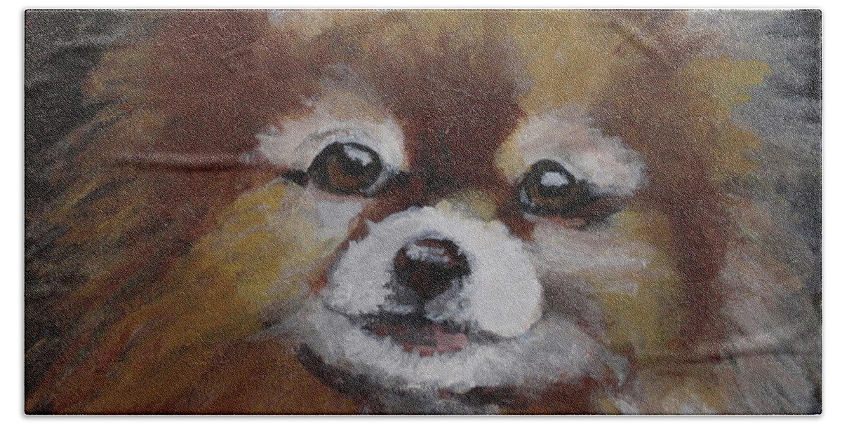 Pomeranian Beach Towel featuring the painting Mickey by Carol Russell