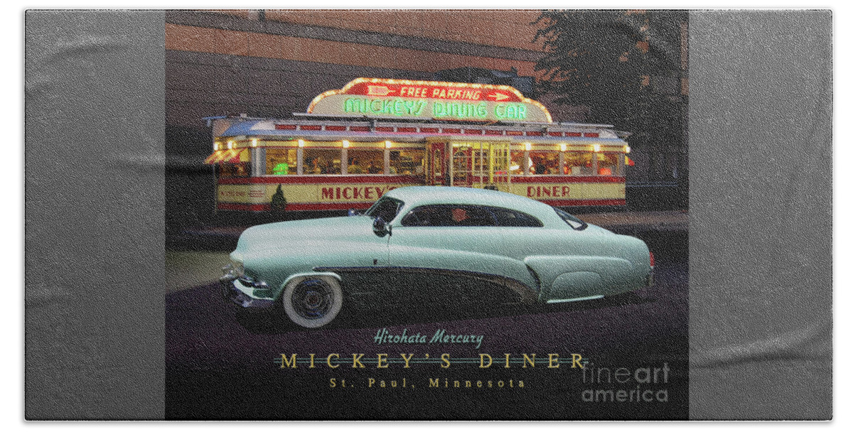 1951 Beach Towel featuring the photograph Mickey's Diner/ Hirohata Mercury by Ron Long