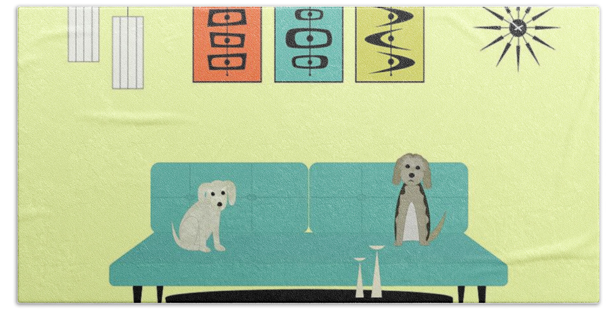 Mid Century Modern Dog Beach Towel featuring the digital art Mid Century Modern Dogs 2 by Donna Mibus