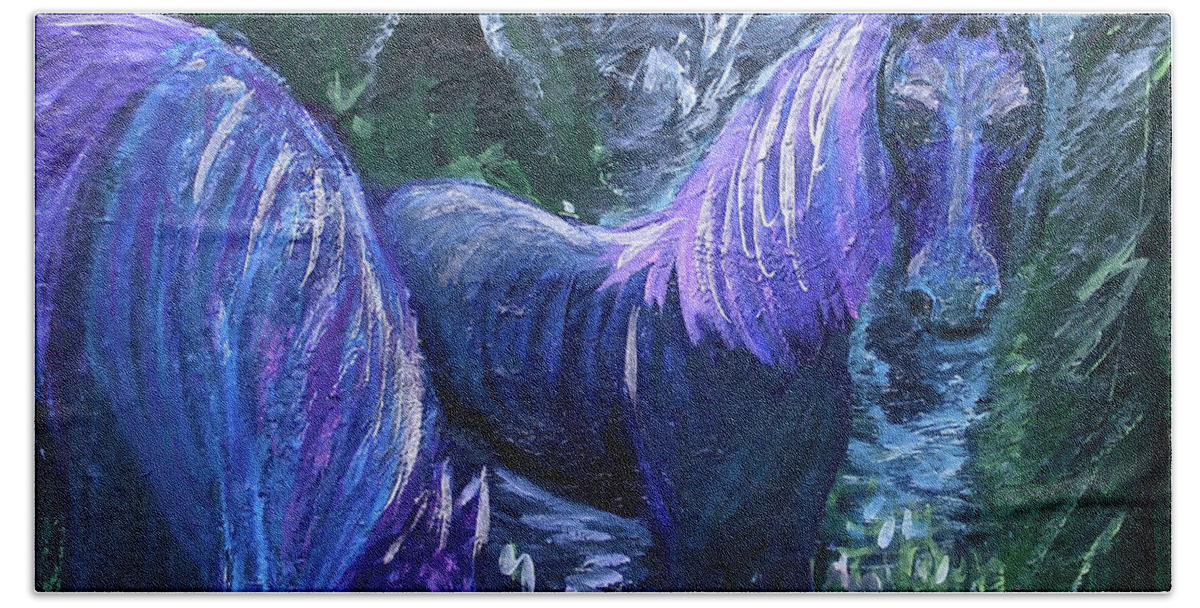 Horses Beach Towel featuring the painting Midnight Feed by Ania M Milo