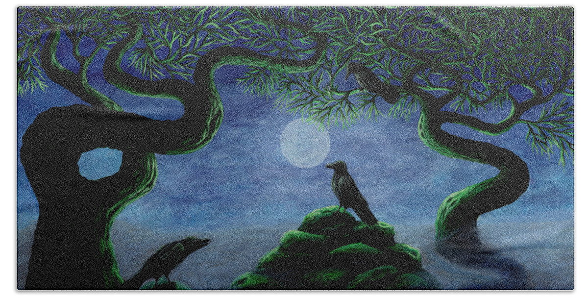 Rebecca Beach Towel featuring the painting Midnight Green by Rebecca Parker