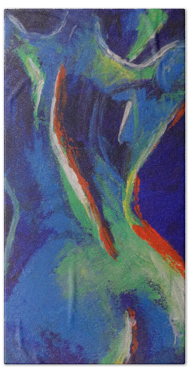 Abstract Beach Towel featuring the painting Midnight Lady A - Female Nude by Carmen Tyrrell