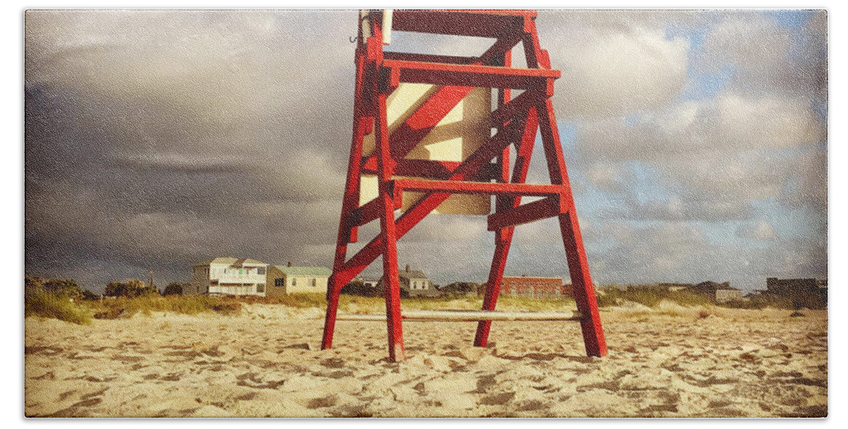 #summerbegins #lifeguards #savelives #heroes #boysofsummer #girlsofsummer #westend2 #jonesbeachmemories #staugustine #florida #leeannkendall #1000sunrises Beach Sheet featuring the photograph Mighty Red by LeeAnn Kendall