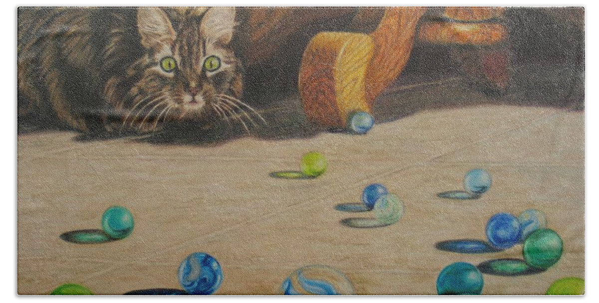 Cats Beach Sheet featuring the drawing Mighty Hunter by Karen Ilari