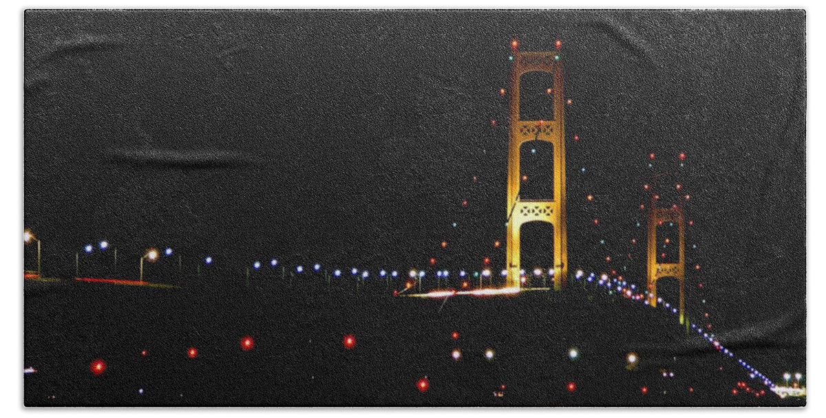 Mackinac Bridge Beach Sheet featuring the photograph Mighty Mac at 50 by Keith Stokes