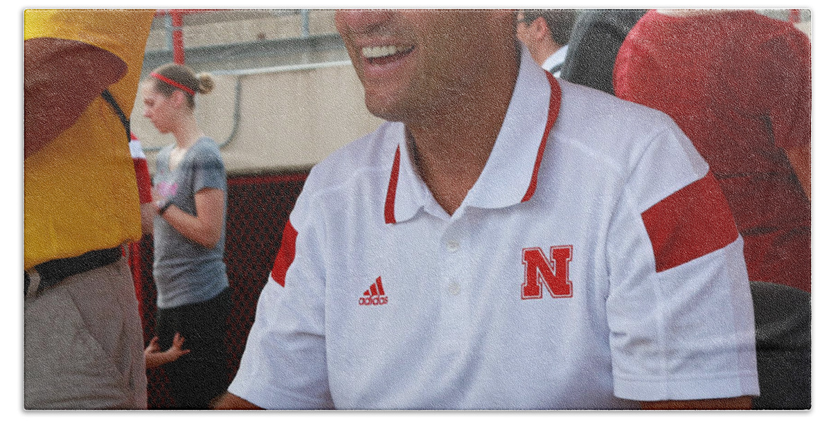 Nebraska Football Head Coach Mike Riley Oregon St. Huskers Go Big Red Nice Guy Cornhuskers Lincoln Beach Towel featuring the photograph Mike Riley Nebraska Head Football Coach by J Laughlin